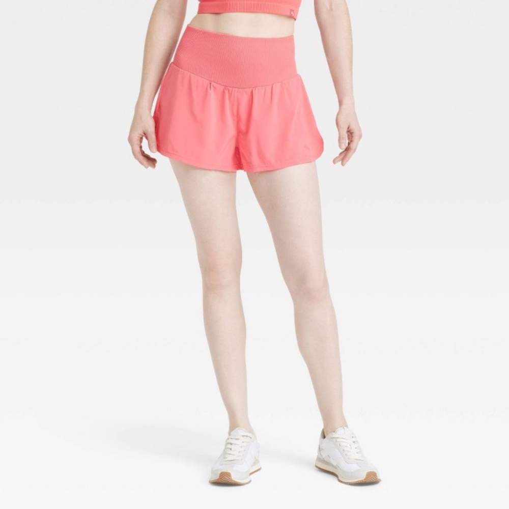JoyLab- Women’s High-Rise Seamless Waistband Woven Shorts Coral Orange Small